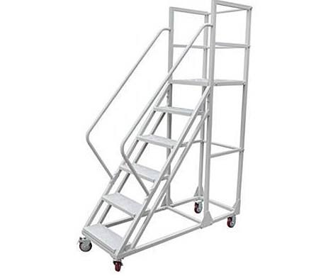 JISE rolling warehouse safety ladders and order-picking platforms
